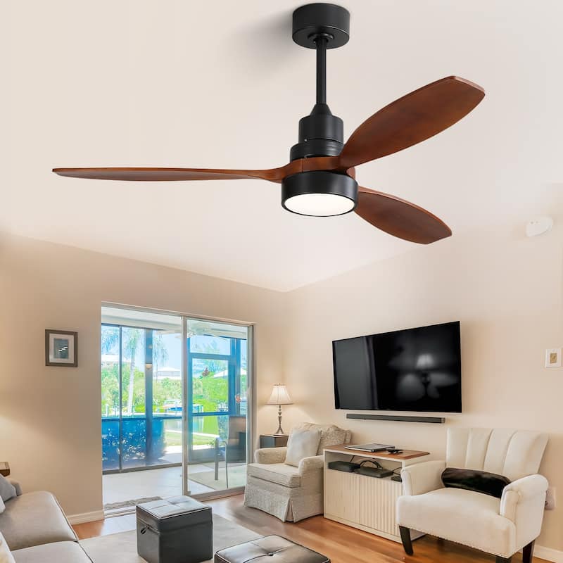 52" Farmhouse Style Wood Walnut Ceiling Fan With Lights and Remote Control, Dimmable LED Optional