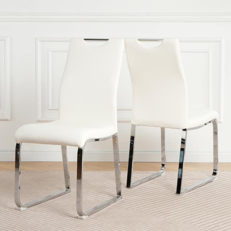 Modern 2 Piece PU Kitchen Dining Chairs with Cushions, Metal Legs, Backrests for Dining Room Kitchen Living Room Bedroom