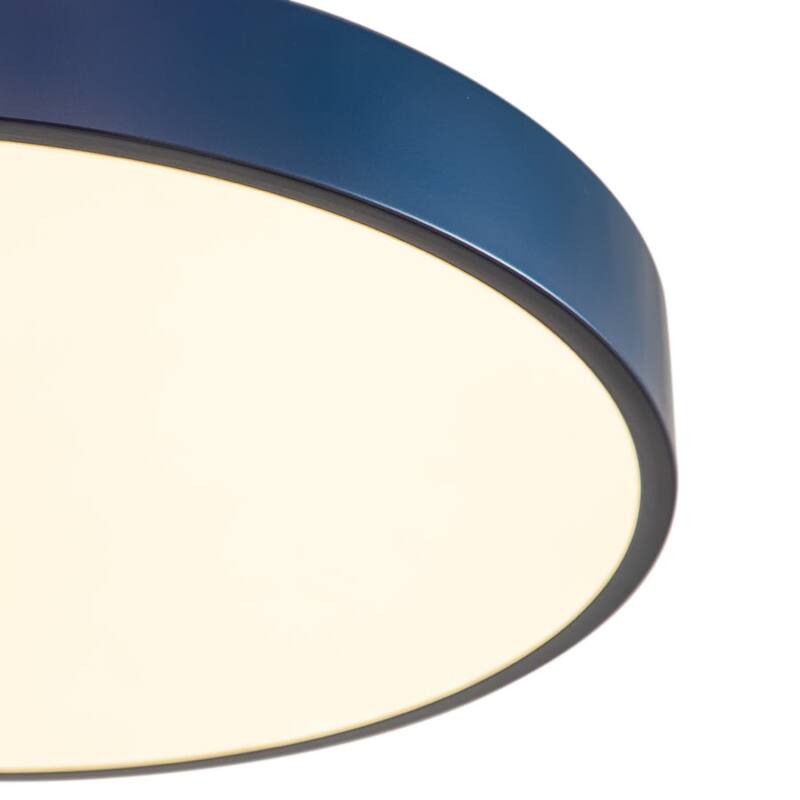 Modern Brass Blue Round LED Semi Flush Ceiling Light 15.7in