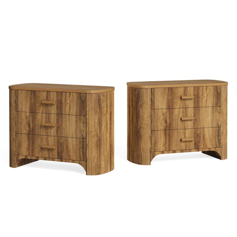 31.5" Fluted Nightstands Set, Oversized 3-Drawer Night Stand Large Bedside End Table