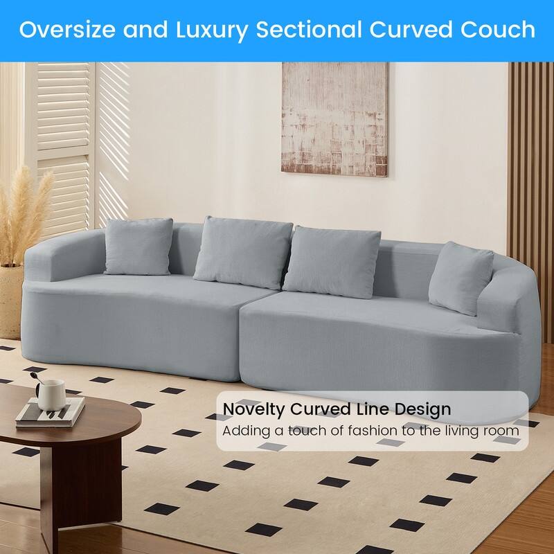 Mixoy 112" Curved Modular Sectional Sofa in Chenille Fabric Modern Minimalist Design Compressed No Assembly Required
