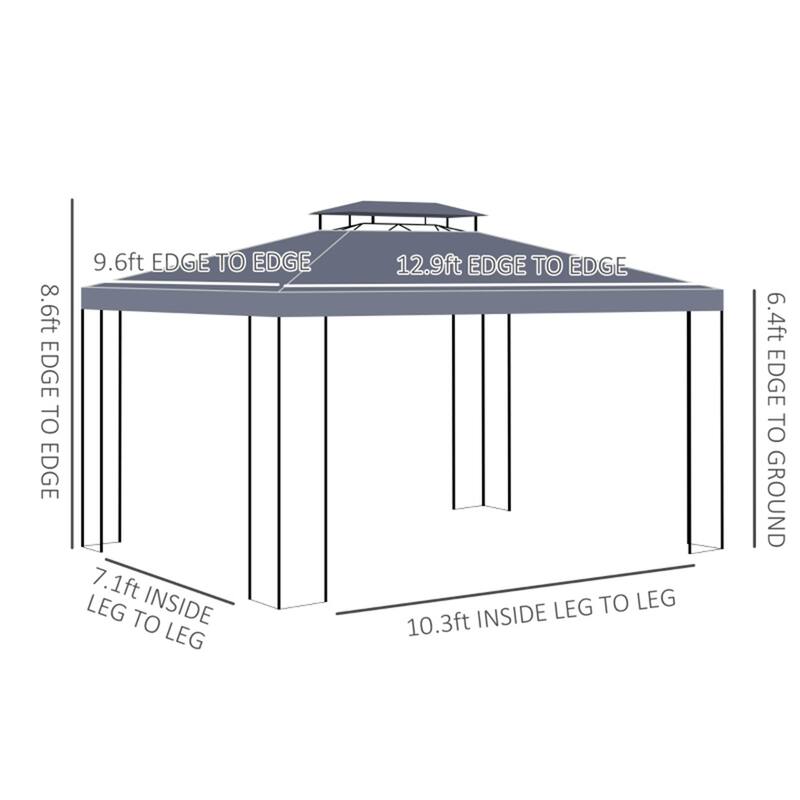 Premium 2 Tier Metal Screened Gazebo with Polyester Canopy and Steel Frame for Outdoor Garden - 12.9' L x 9.6' W x 8.6' H