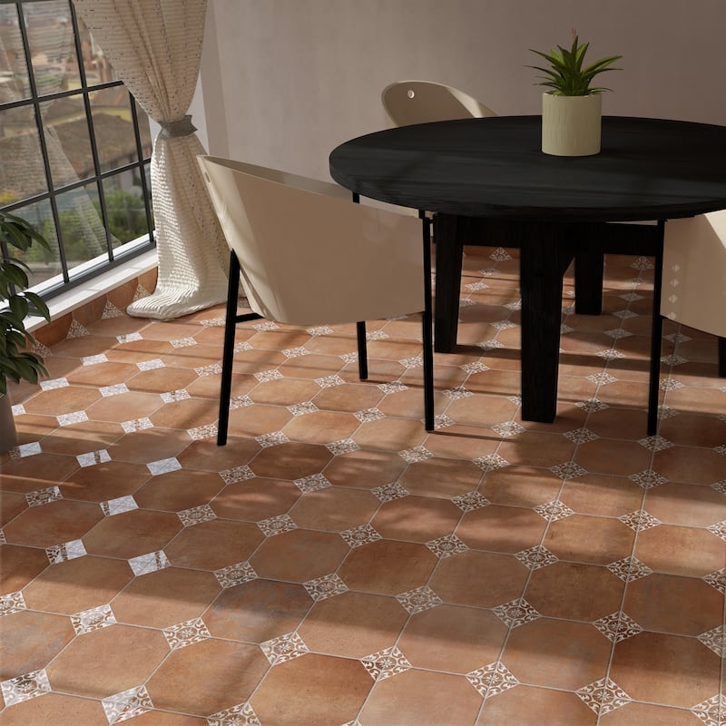 Merola Tile Degas Cotto with White Deco 8-7/8" x 8-7/8" Porcelain Floor and Wall Tile - Case (20 Tiles)