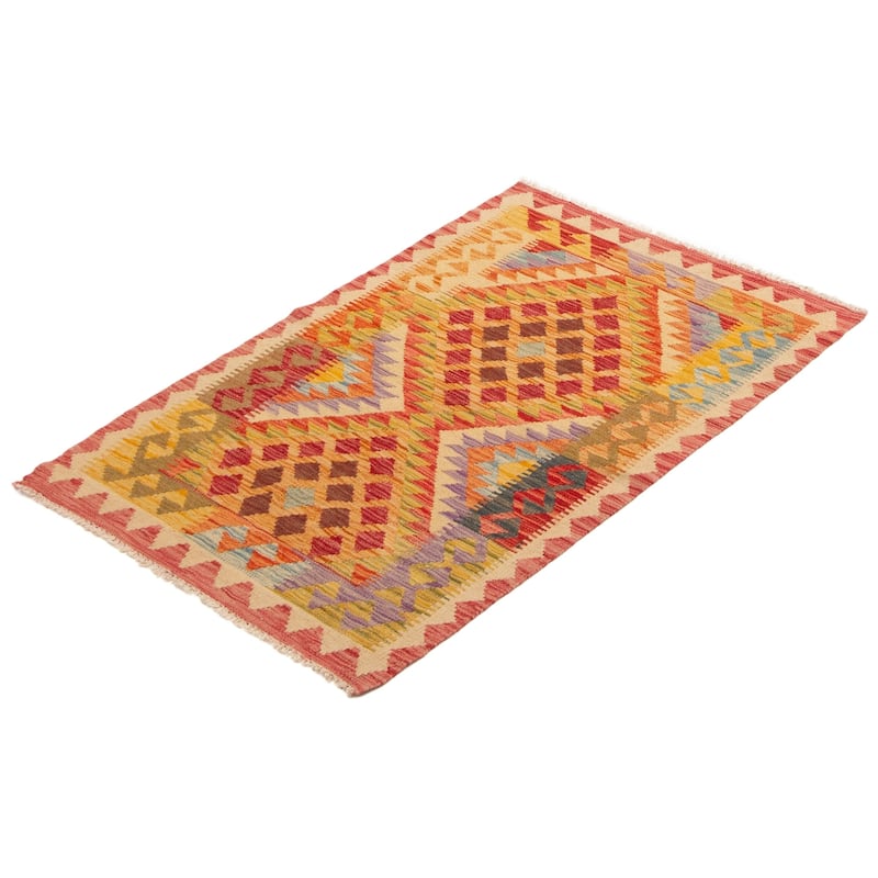 ECARPETGALLERY Flat-Weave Bold and Colorful Red Wool Kilim - 2'9 x 4'4