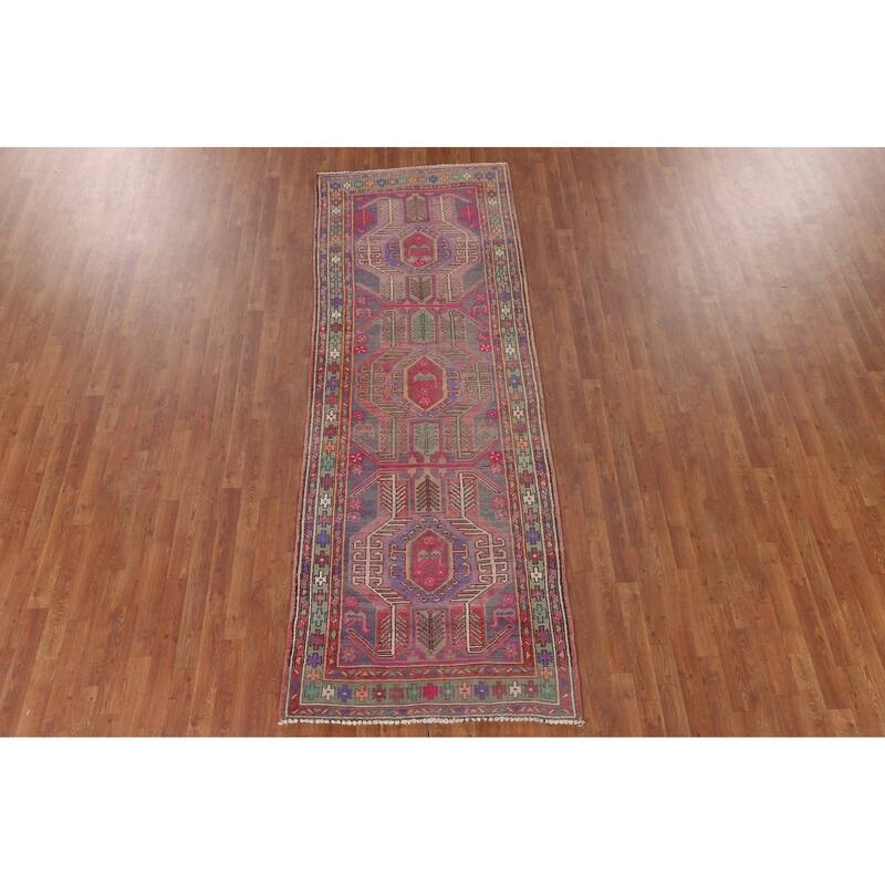 Over-Dyed Ardebil Persian Vintage Runner Rug Handmade Wool Carpet - 3'7"x 10'0"