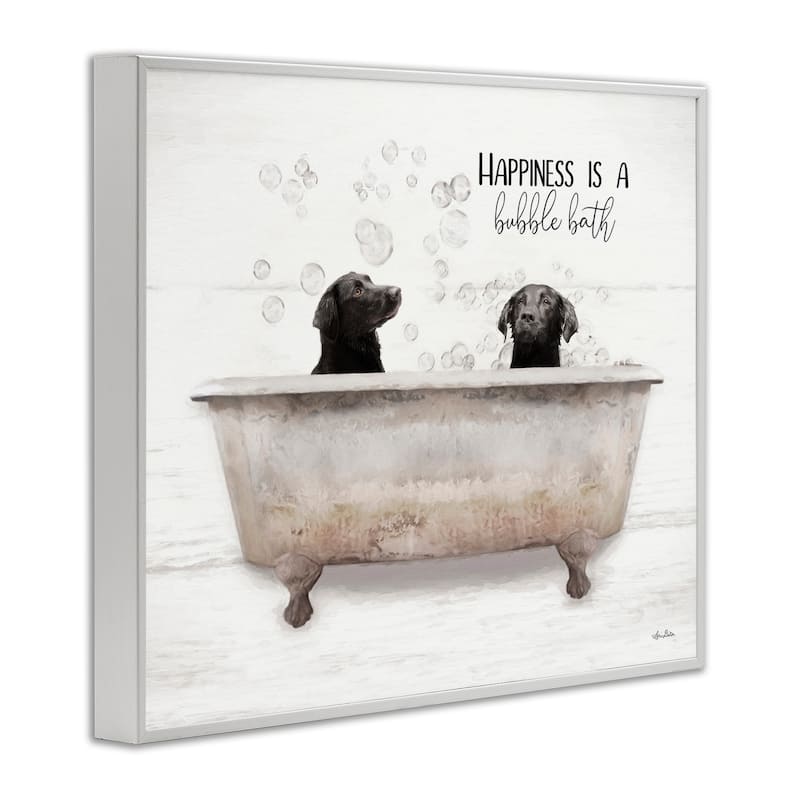 Stupell Animal Bathroom Happiness is a Bubble Bath Dog Quote Framed Wall Art
