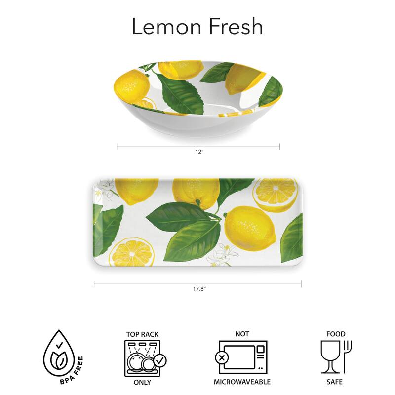 Abode Homewares by TarHong Lemon Fresh Appetizer Tray, 17.8" x 7.5"