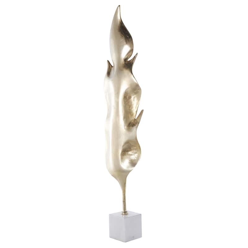 Aluminum Metal Leaf Tall Textured Decorative Sculpture with White Marble Base - Gold - Roche River Decor