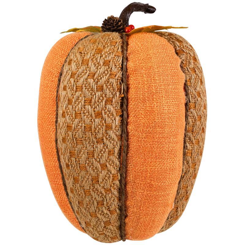 Burlap and Jute Woven Tall Fall Harvest Pumpkin with Berries - 10.5" - Orange and Brown