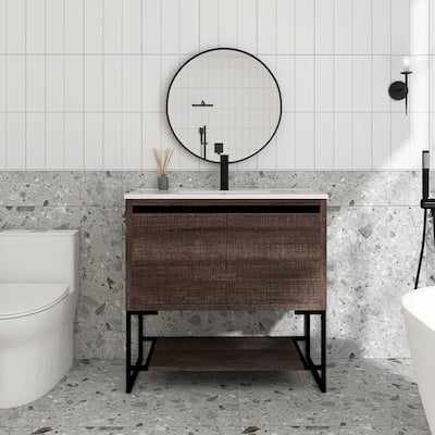 Jims Maison 36" Freestanding Bathroom Vanity Set with Ceramic Vanity Top