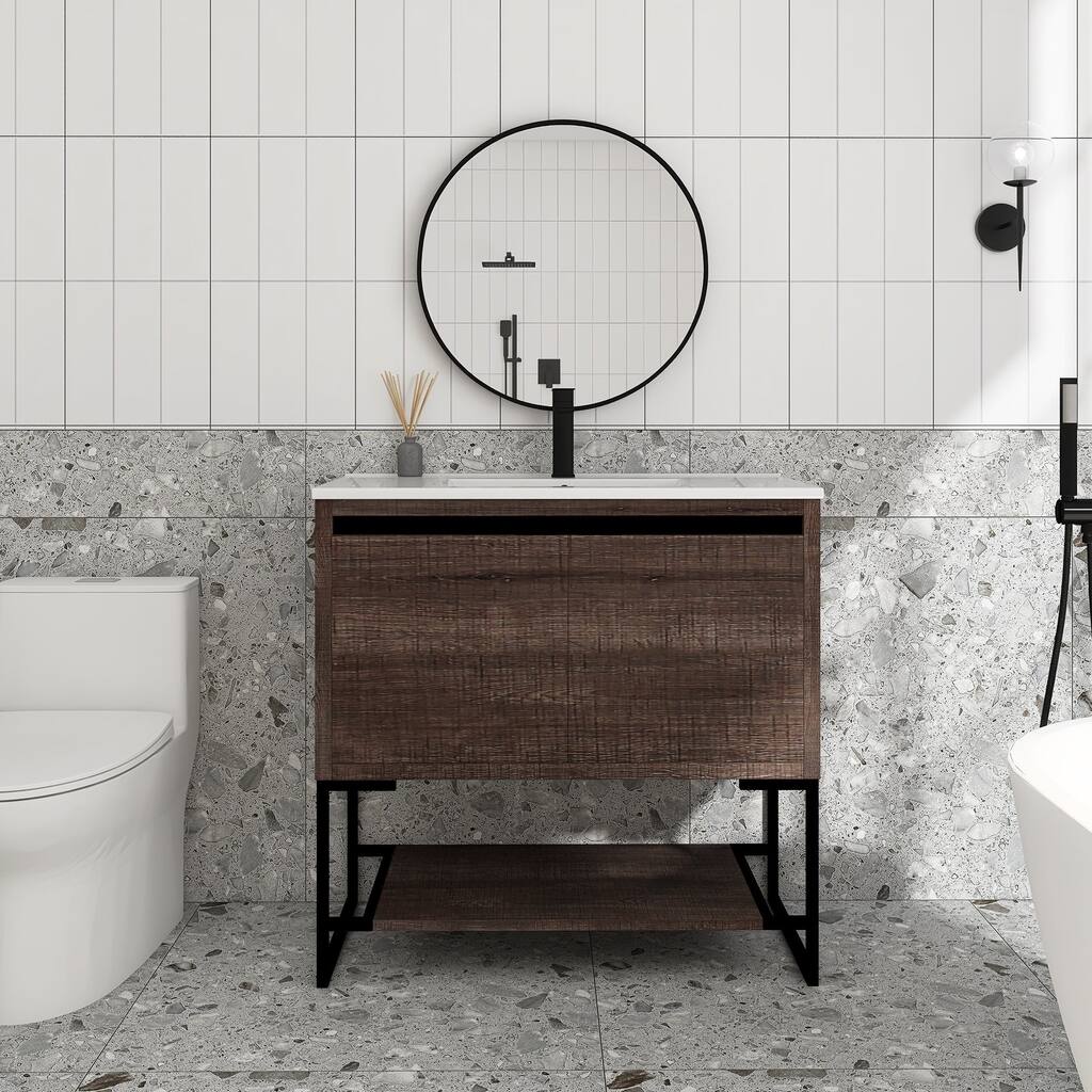 Jims Maison 36" Freestanding Bathroom Vanity Set with Ceramic Vanity Top