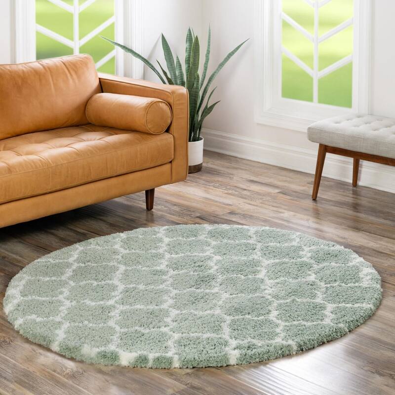 Shag Shoploni Collection Area Rug - 7'10" Round - White Cyan