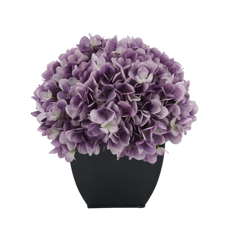 Faux Hydrangea in Black Tapered Zinc Cube
