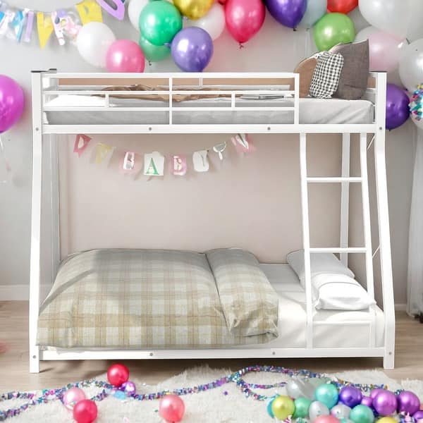 slide 2 of 22, Twin Over Full Metal Floor Bunk Bed,Durable Steel Frame for Home White