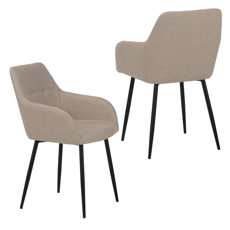 Beige dining chair 2-piece set, modern padded kitchen chairs with backrest and wide seat, suitable for small spaces