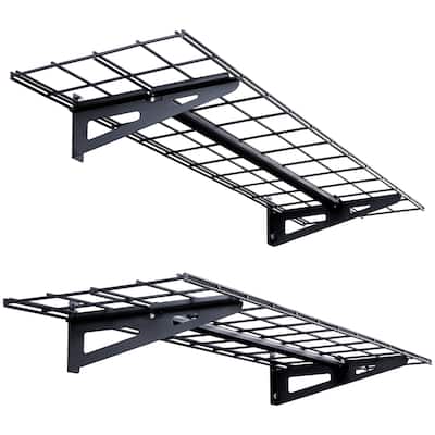 Black Steel Heavy-Duty Wall Shelves, Garage Storage and Hooks