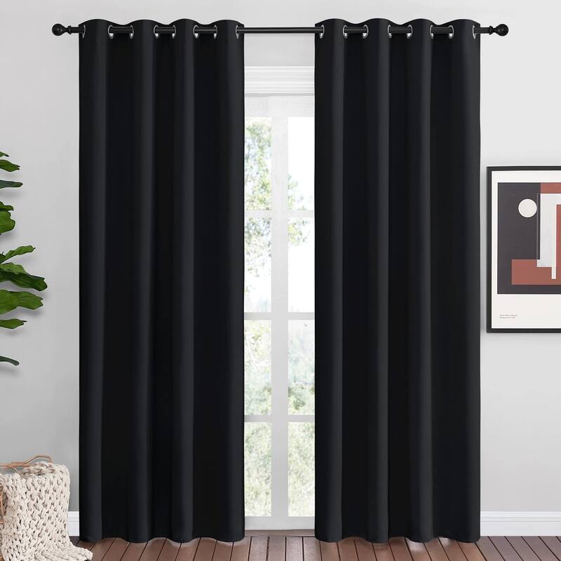 Halloween Blackout Curtain Panels 86 inches Light Reducing Thermal Insulated Solid Grommet Blackout(Set of 2, 55 inches) - Black