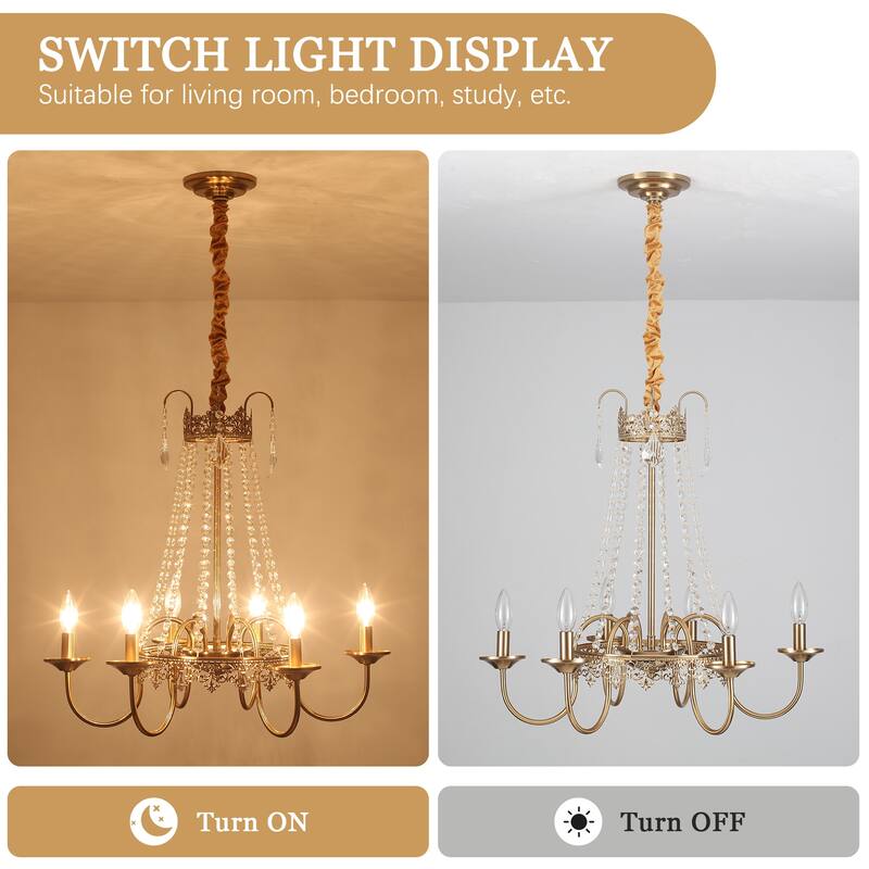 6-Light Candle Design Hanging Crystal Linear Chandelier Lighting for Kitchen Island