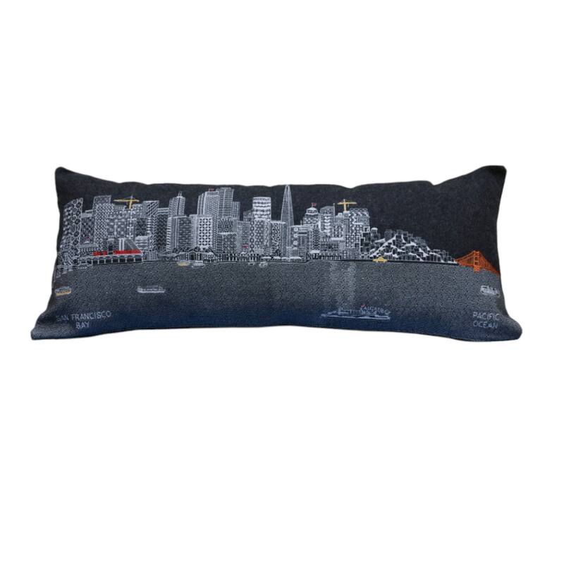 HomeRoots 35" Black San Francisco Nighttime Skyline Lumbar Decorative Pillow