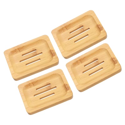 Wooden Soap Dish, Natural Bamboo Soap Tray Self Draining Soap Holder Saver - Wood Color - 4Pcs
