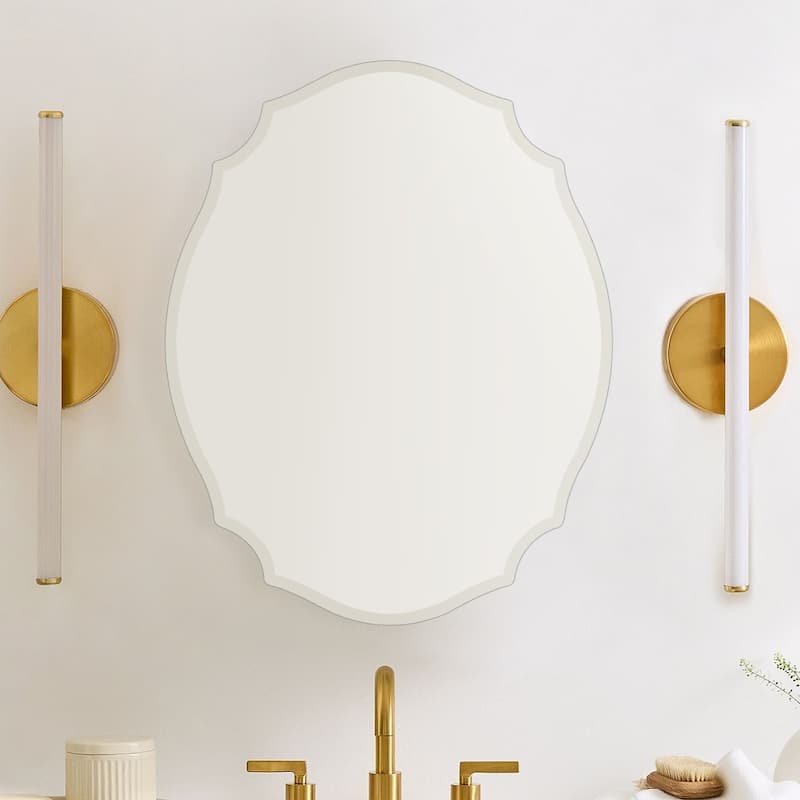 TEHOME Frameless Irregular Oval Medicine Cabinet Mirror with Adjustable Shelves