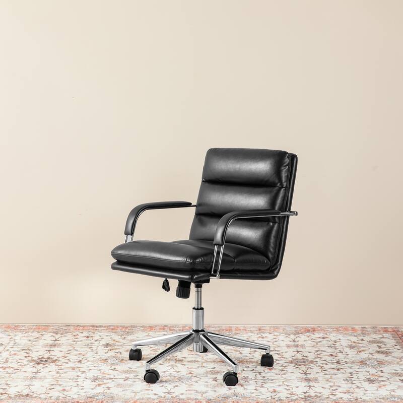 Glitzhome Modern Faux Leather Mid Back Swivel Height Adjustable Padded Office Chair
