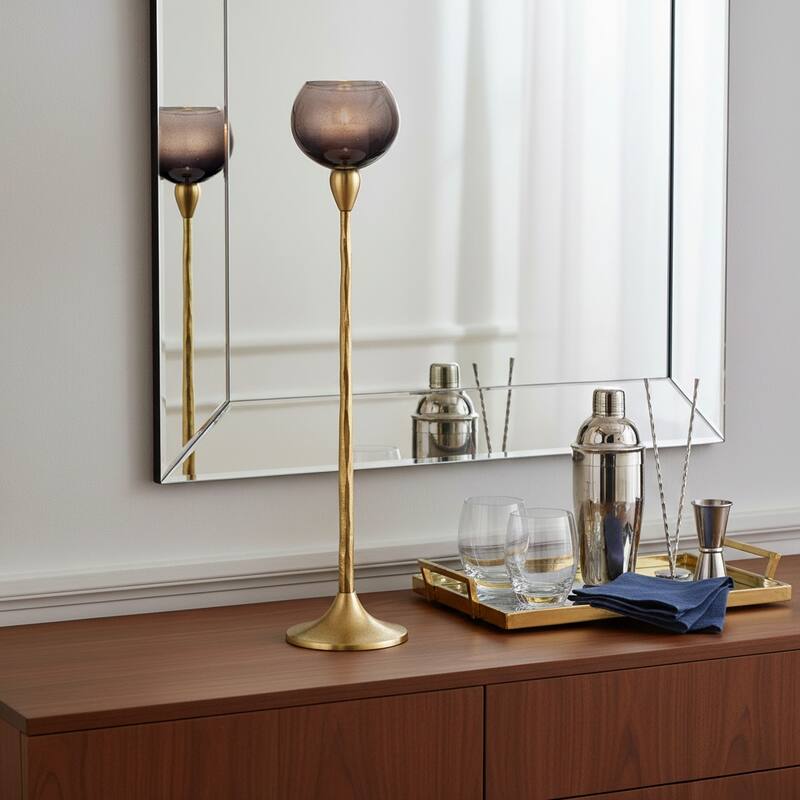 Glass Metal Stem Curved Globe Candle Holder - Gold/ Metallic - 24.0"