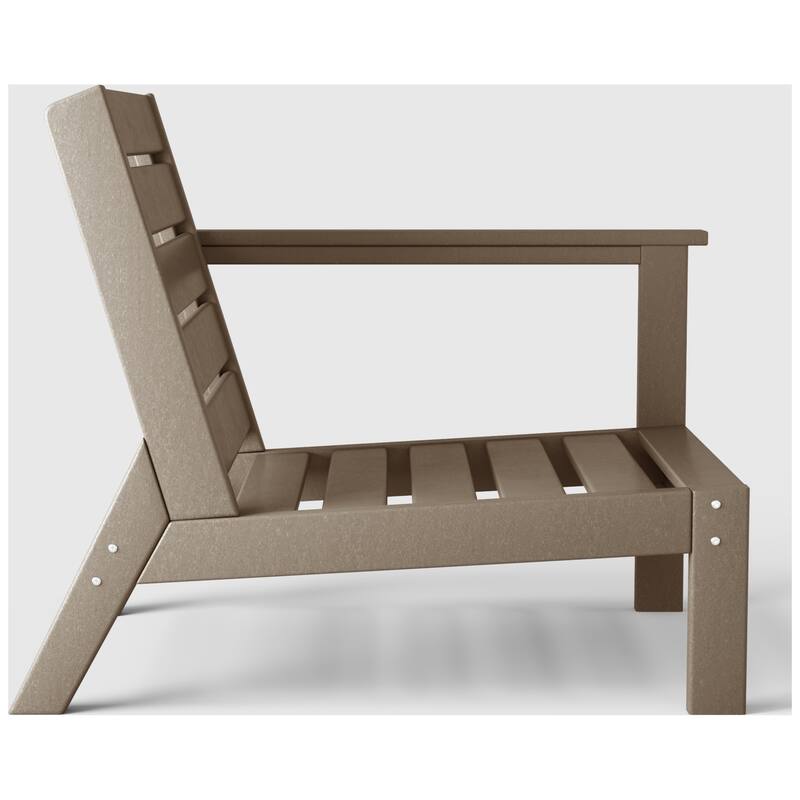 Birchwood All Weather HDPE Outdoor Patio Deep Seating Weathered Wood Right Arm Facing Chair With Cushions (1-Piece)