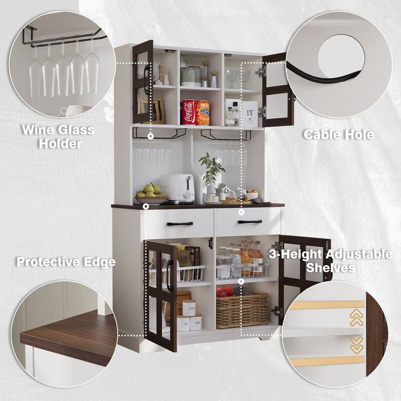 Meyreso 71" Kitchen Pantry Hutch Cabinet with 2 Drawers