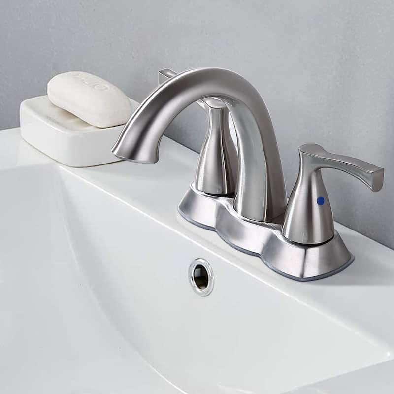 Modern 2 Handle Curved Bathroom Sink Faucet with Pop Up Drain and Aerator, Corrosion and Rust Resistant - Off-White