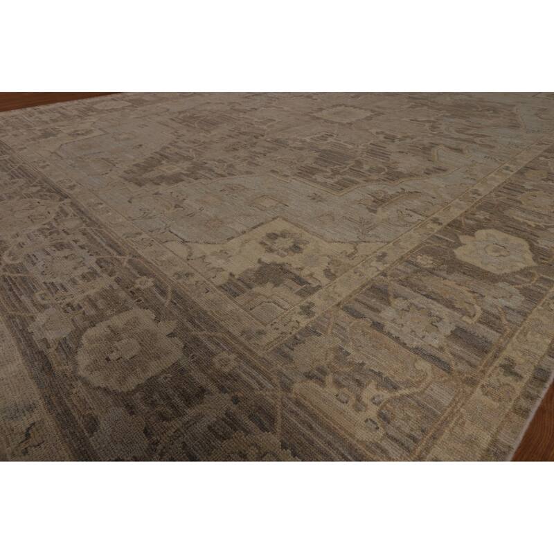 Vegetable Dye Beige Oushak Turkish Area Rug Handmade Wool Carpet - 8'11"x 12'3"