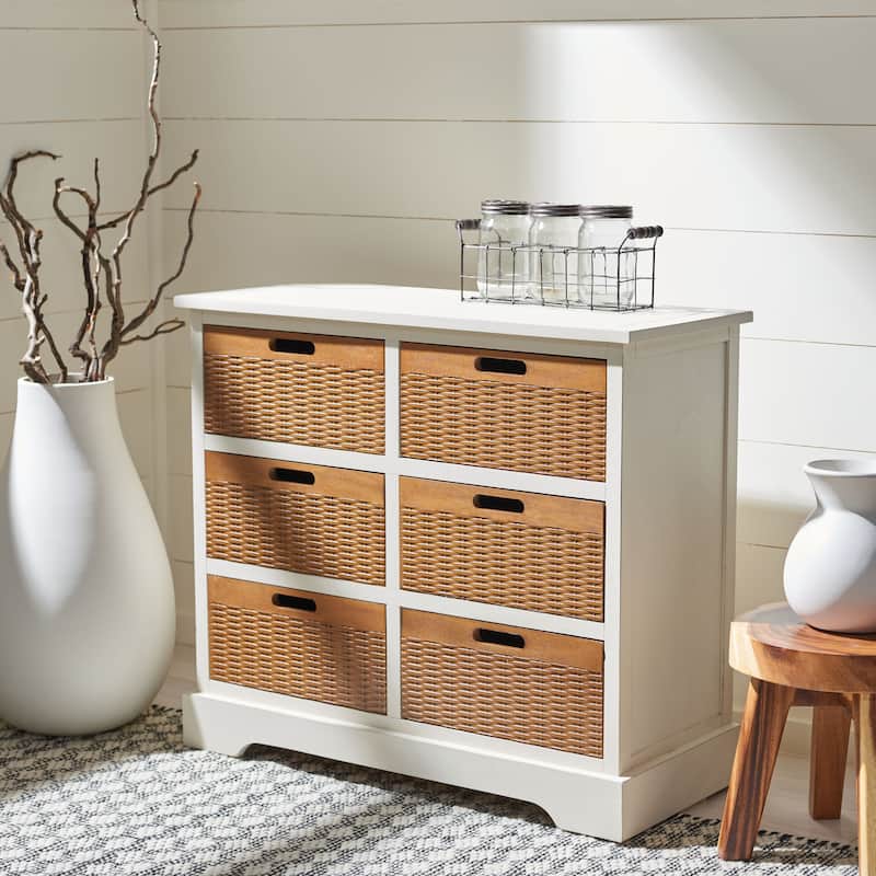 SAFAVIEH Landers Farmhouse 6-Drawer Storage Chest - 30" W x 12.5" L x 26" H
