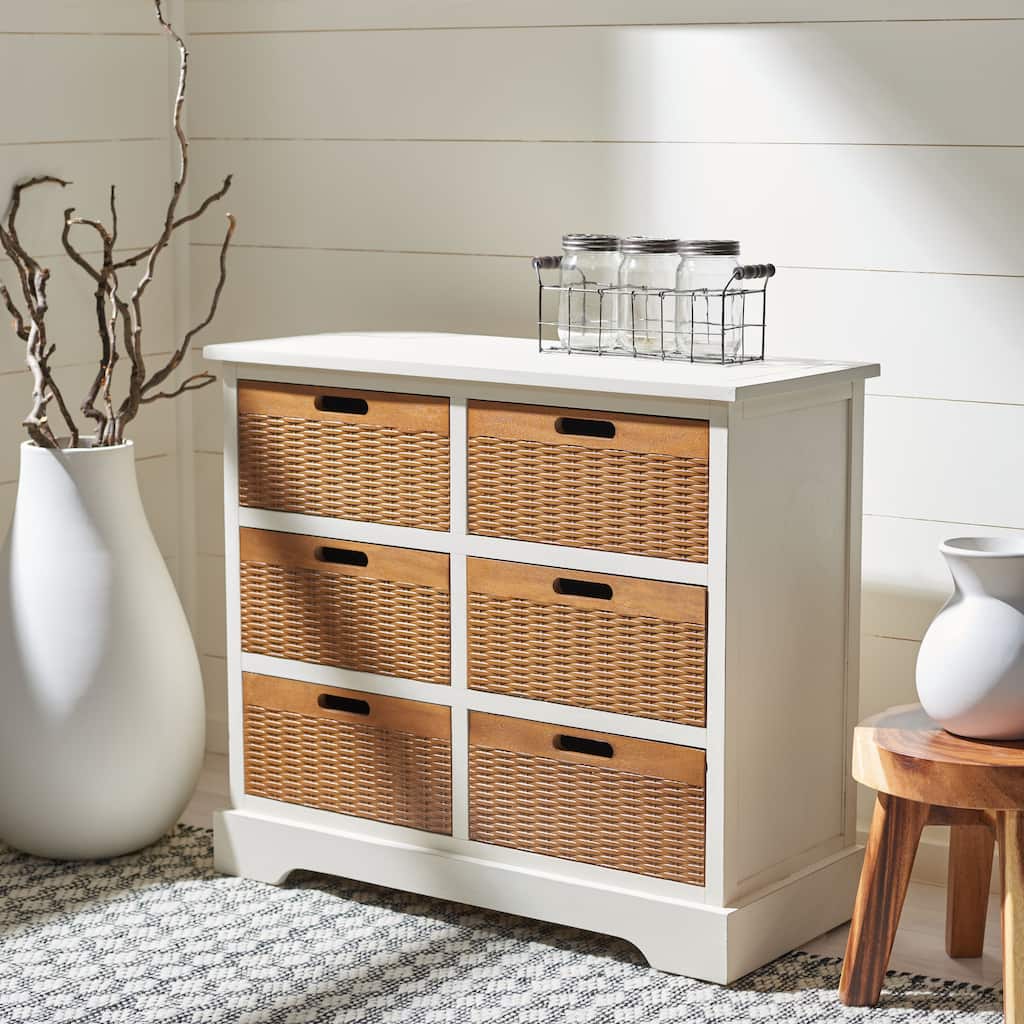 SAFAVIEH Mirijela Farmhouse 6-Drawer Storage Chest - 30" W x 12.5" L x 26" H - 30Wx13Dx26H
