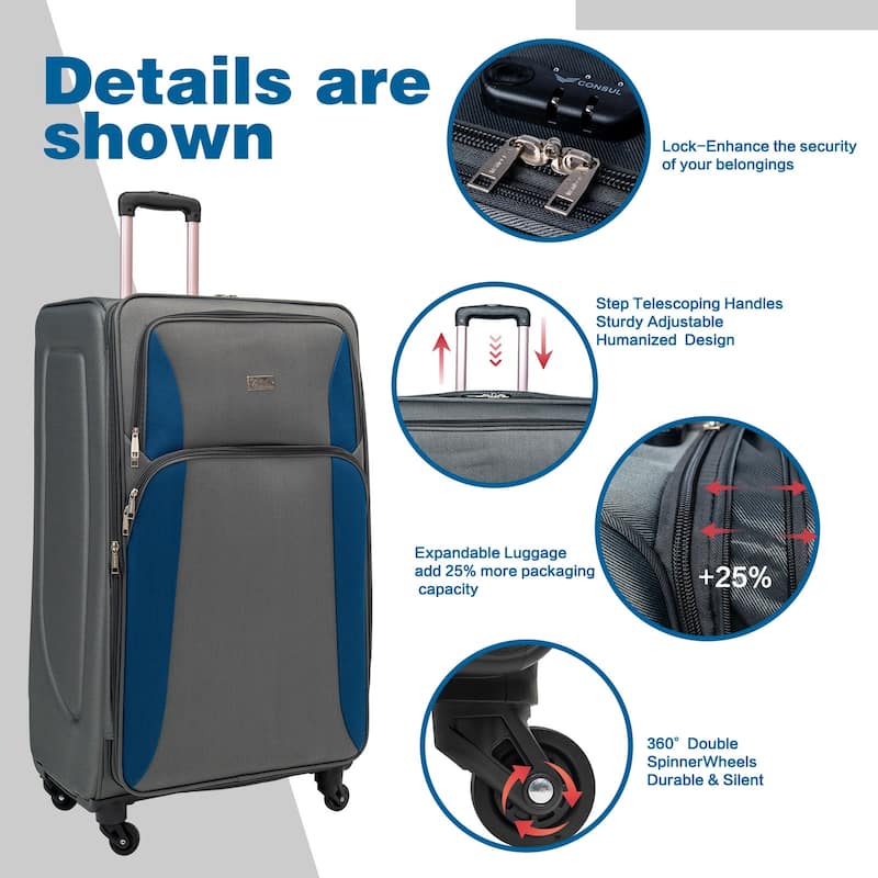 SoftshellLuggage Expandable 4 Piece Set Suitcase Softside Lightweight Luggage Travel Set
