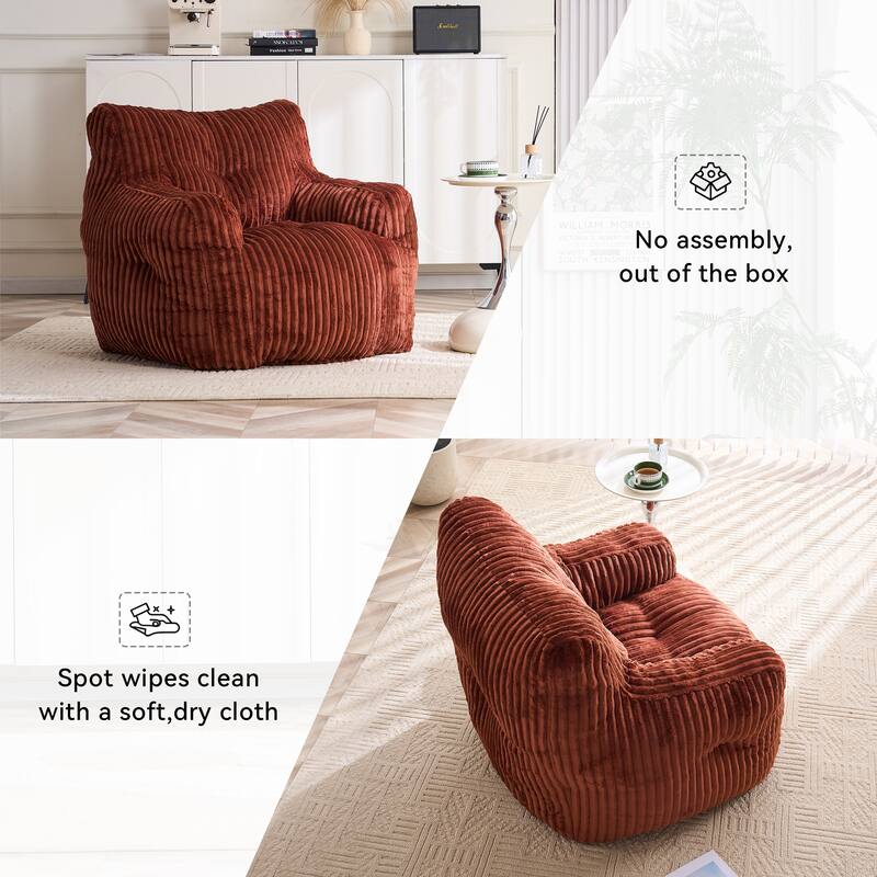 Soft Fluffy Corduroy Fabric Bean Bag Chair Filled With Memory Sponge