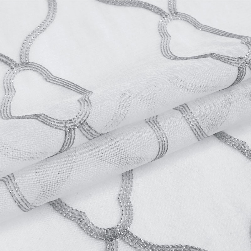 HomeRoots 84” Silver Trellis Pattern Embroidered Window Curtain Panel - 84" x 54"