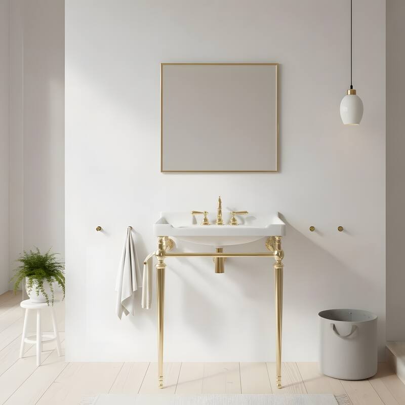Wall-Mounted Bathroom Vanity with Ceramic Basin and Metal Legs