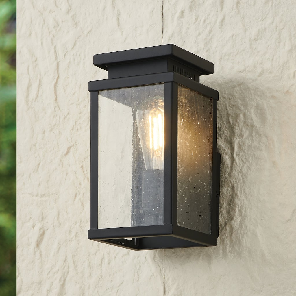 Thesis Overton 9-inch 1-light Matte Black Exterior Wall Sconce with Clear Antique Glass