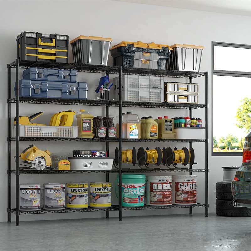 4-Tier Steel Height -Adjustable Storage Rack Heavy Duty Shelving Unit - Black - 71in.H-5-Tier