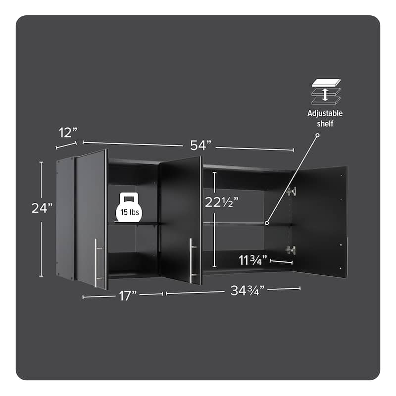 Prepac Elite Wall Cabinet, Versatile Adjustable Garage Wall Cabinet, Tall 3-Door, 54"W x 24"H x 12"D