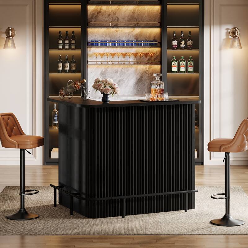 L Shaped Bar Table with Metal Footrest, 4-Tier Home Bar Unit