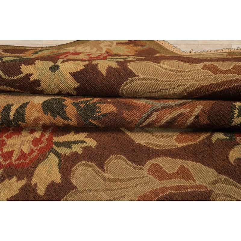 9'2''x11'11'' Hand Knotted Flatweave Wool Brown Arts & Crafts Oushak Rug - 9' 2'' x 11' 11''