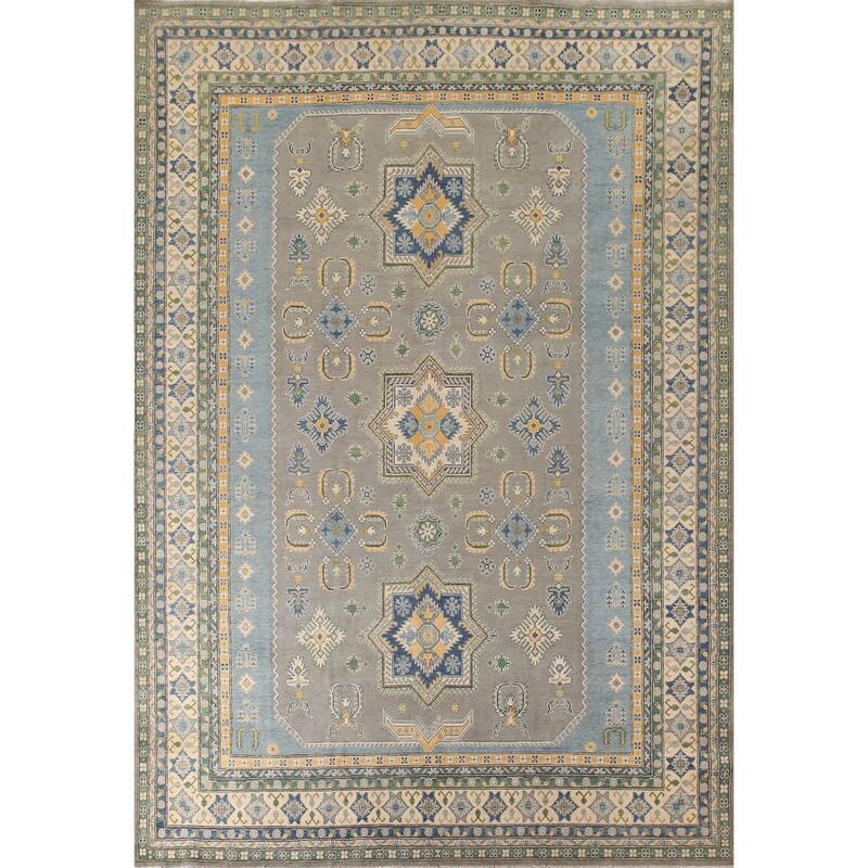 Traditional / Geometric Kazak Area Rug Handmade Wool Carpet - 10'0"x 13'2"