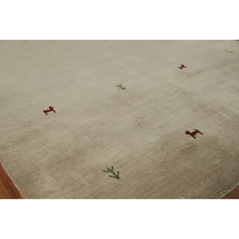 Hand Knotted Oriental 100% Wool Carpet Tribal Animal Pictorial Beige & Ivories Gabbeh Area Rug - 6' 4'' X 4' 7''