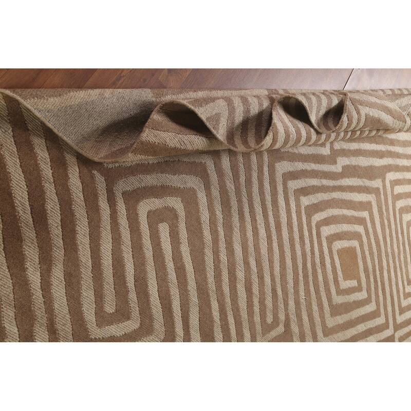 Geometric Modern Oriental Area Rug Handmade Wool Carpet - 8'11" x 11'8"