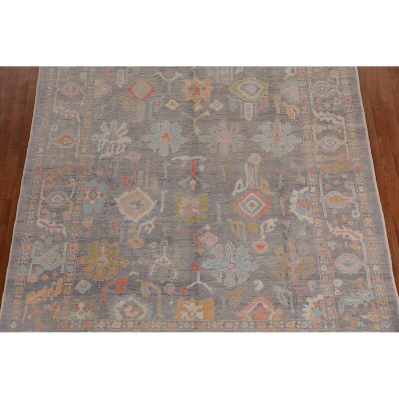 Hand Knotted Oriental 100% Wool Carpet Transitional All-Over Greys & Charcoal Oushak Area Rug - 9' 11'' X 8' 0''