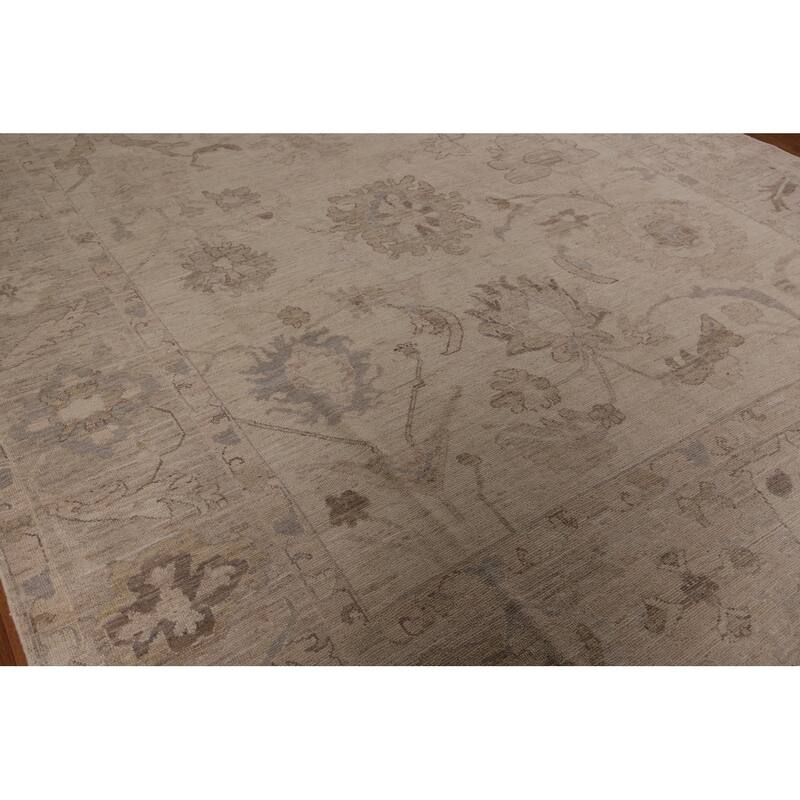 Vegetable Dye Beige Oushak Oriental Area Rug Hand-Knotted Wool Carpet - 9'0" x 12'5"