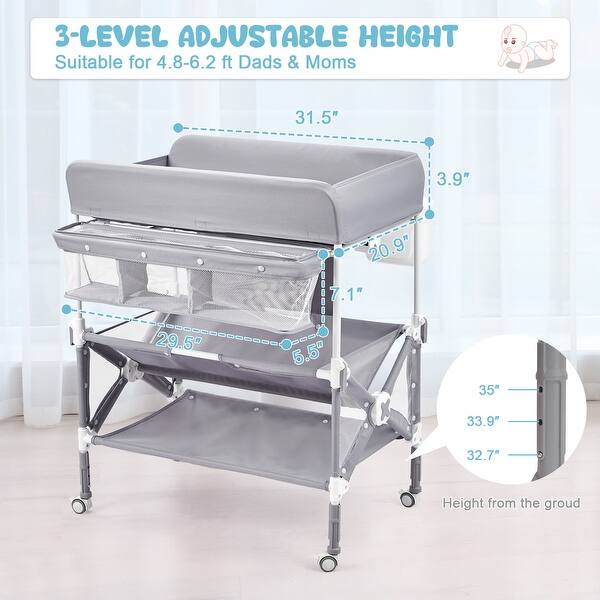 Portable Baby Changing Table, Foldable Diaper Change Table with Wheels