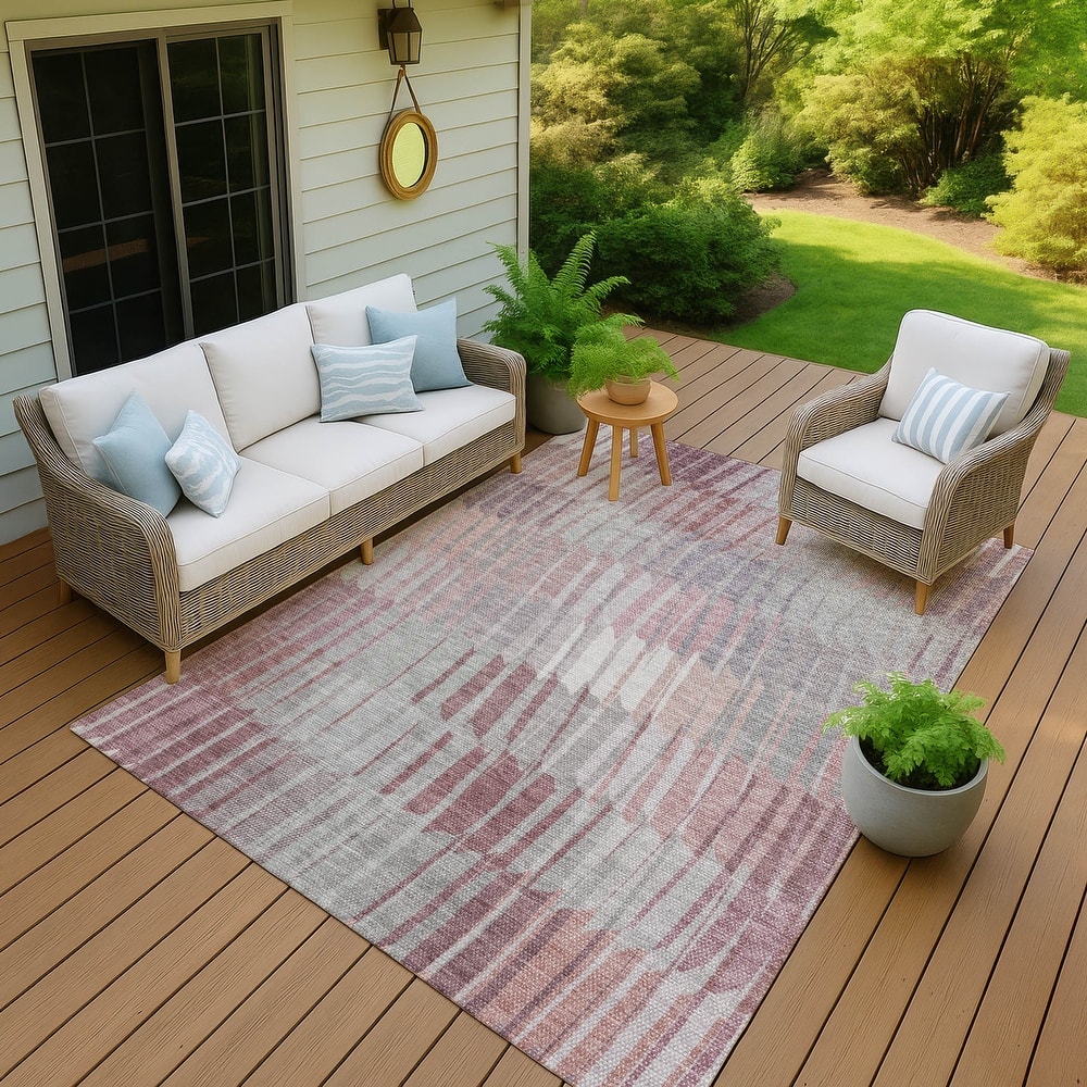Machine Washable Indoor/ Outdoor Casual Stripe Chantille Rug