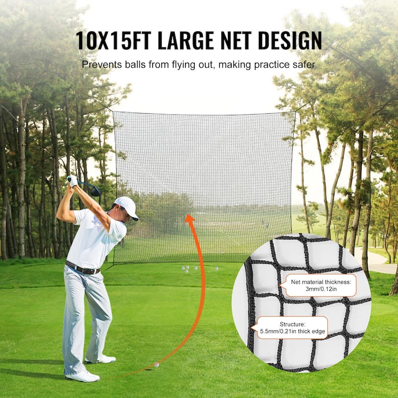 Golf Net Sports Netting Barrier for Backyard Driving Training Swing - Black 10X15 feet single net